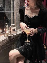 Aiertu Velvet Women's Dresses Autumn Black Bodycon Evening Party Dress Korean Style Elegant Long Sleeve Graduation Vestidos Aiertu