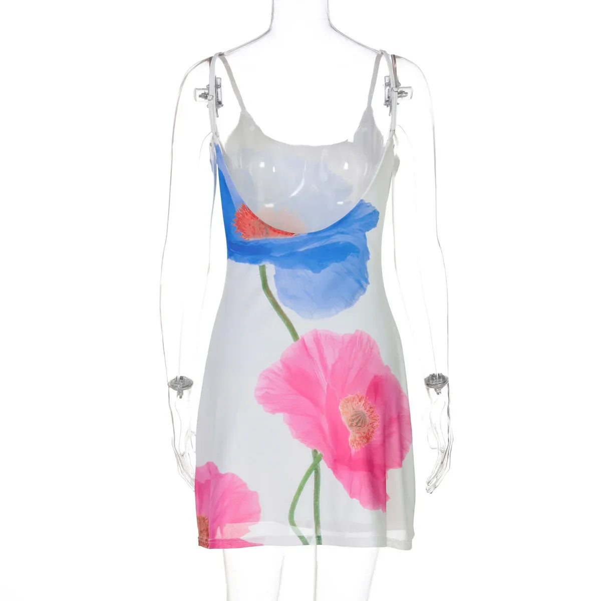 Aiertu  -  Woman Clothes Floral Print Mesh Slip Dress Y2K Streetwear 2026 Summer Lady Sleeveless Backless White Short Holiday Beach Dresses Aiertu