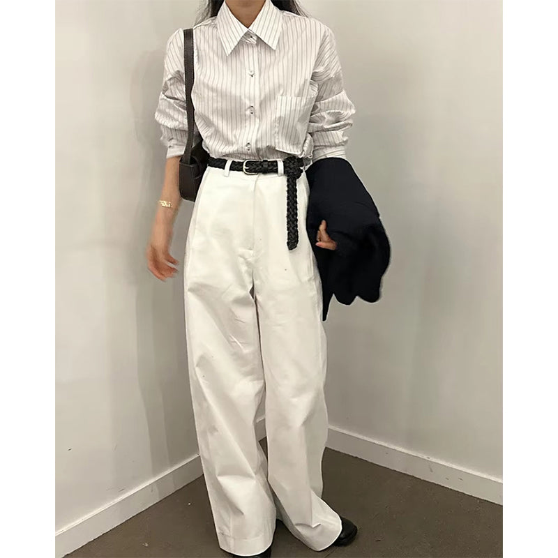 Aiertu Elegant Striped Shirts Women Vintage Long Sleeve Pocket Blouses Spring Ladies Korean Single Breasted Design Casual Tops Aiertu