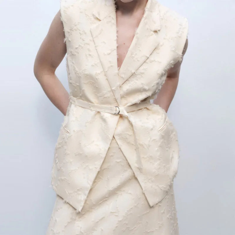 Aiertu  -  Tassel Wear Vest Half Skirt Women 3-piece Set Lapel Tie Vest Round Neck Vest A-line Skirts 2025 Summer High Street Lady Suit Aiertu