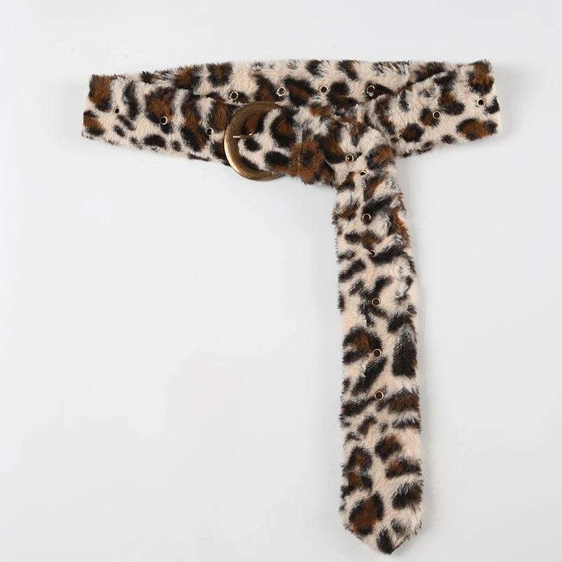 Aiertu  -  Faux Fur Leopard Print Belts Vintage Stylish Chic Buckled Waist Belt 2000s Waistband Fashion Y2K Accessories Women Aiertu