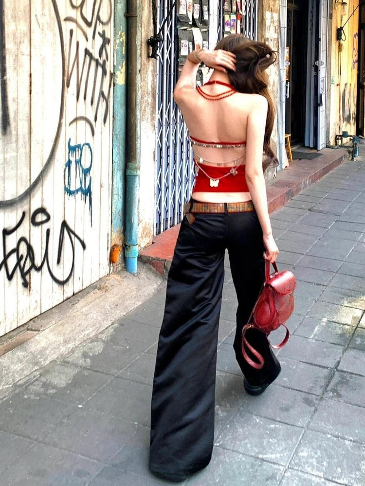 Aiertu  -  Streetwear Backless Vintage Butterfly Chain Tank Top Summer Sexy Halter Fairy Camisoles Women Y2k Aesthetic Solid Grunge Vest Aiertu