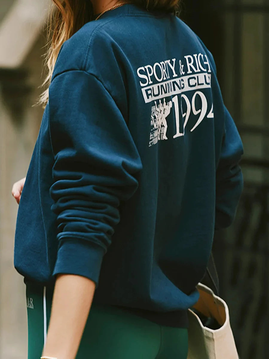Aiertu  -   New York Letter Print Sweatshirt Women Classic O Neck Long Sleeve Pullover Autumn Casual Vintage Sporty Rich Sweatshirt 2026 New Aiertu