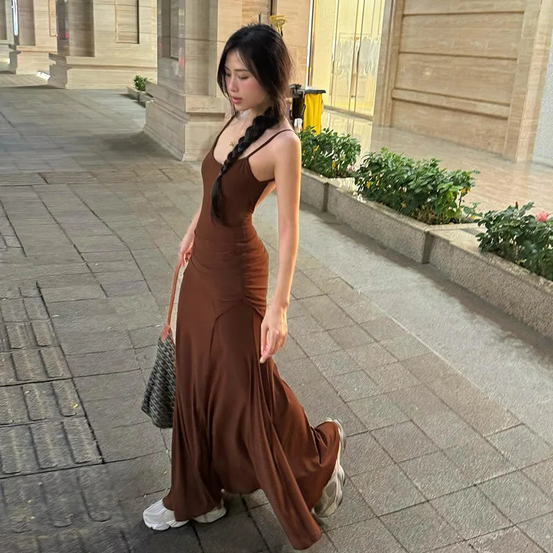Aiertu  Women Bodycon High Waist Camisole Dress 2025 Summer Slim Sexy Backless Patchwork Sundress Vacation Beach Party Dresses Aiertu