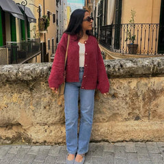 Aiertu  -  Casual Knit Single Breasted Cardigans Women O-neck Long Sleeve Fluffy Short Sweaters Cardigan 2026 Autumn New Lady Elegant Tops Aiertu