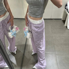 Aiertu  -  Sexy Stripe Pleated Top Pants Sets Women Sleeveless all-match casual Lace Up Wide Leg Pant 2025 Summer Casual Lady Aiertu