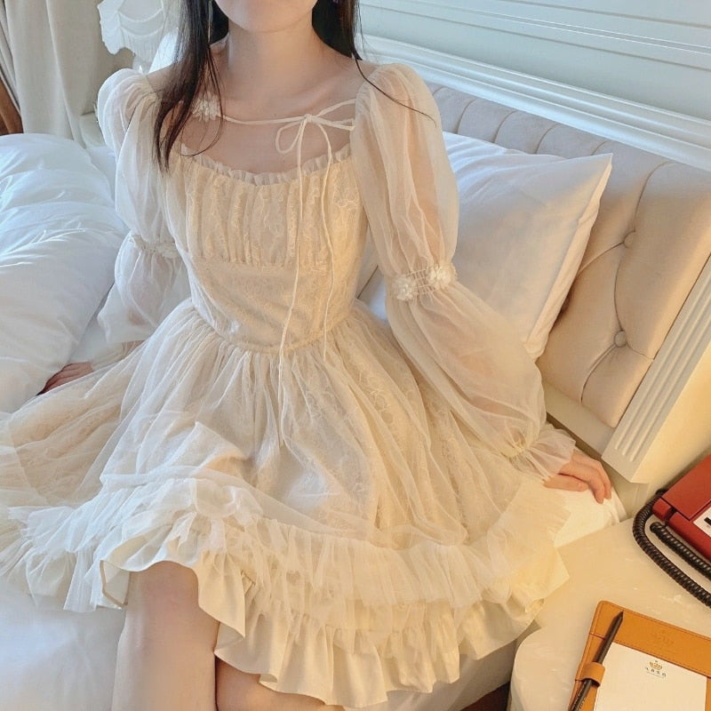Aiertu  Lolita Kawaii Dress Women Casual Long Sleeve Vintage Y2k Mini Dress Female Japanese Style One Piece Dress Korean Autumn Aiertu