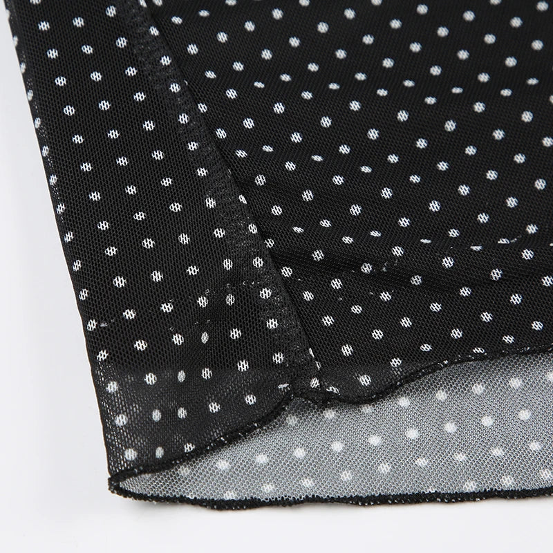Aiertu  -  Elegant Chic Polka Dot Mesh Skirt Women Lace Trim Bow Vintage Fashion Party Long Skirts Double Layer Bottoms Outfits Aiertu