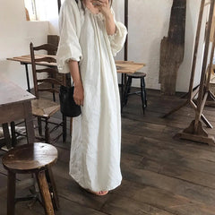 Aiertu  -  2026 New Spring 100% Cotton Dress for Women Solid Long Sleeve Drawstring Office Lady Elegant Maxi Dress Aiertu