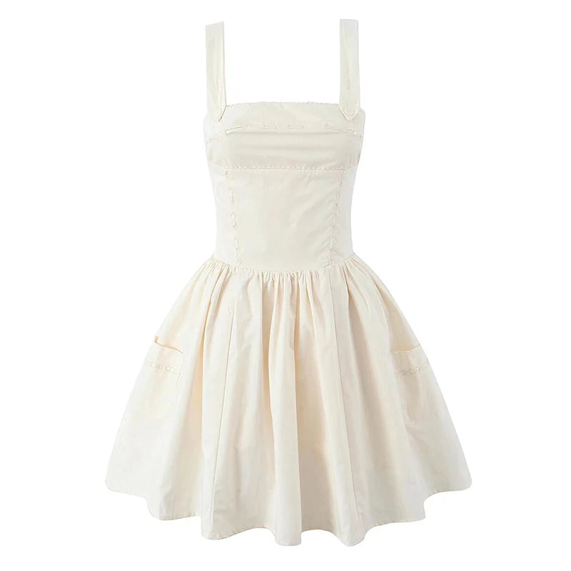 Aiertu  -  Sexy Elegant Women Cotton Sleeveless Dresses Square Neck Low Waist Summer Party Mini Dress Fit And Flare Graduation Clothing Aiertu