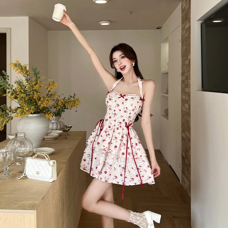 Aiertu  Cherry Bird Red Ribbon Coquette Dress Aiertu