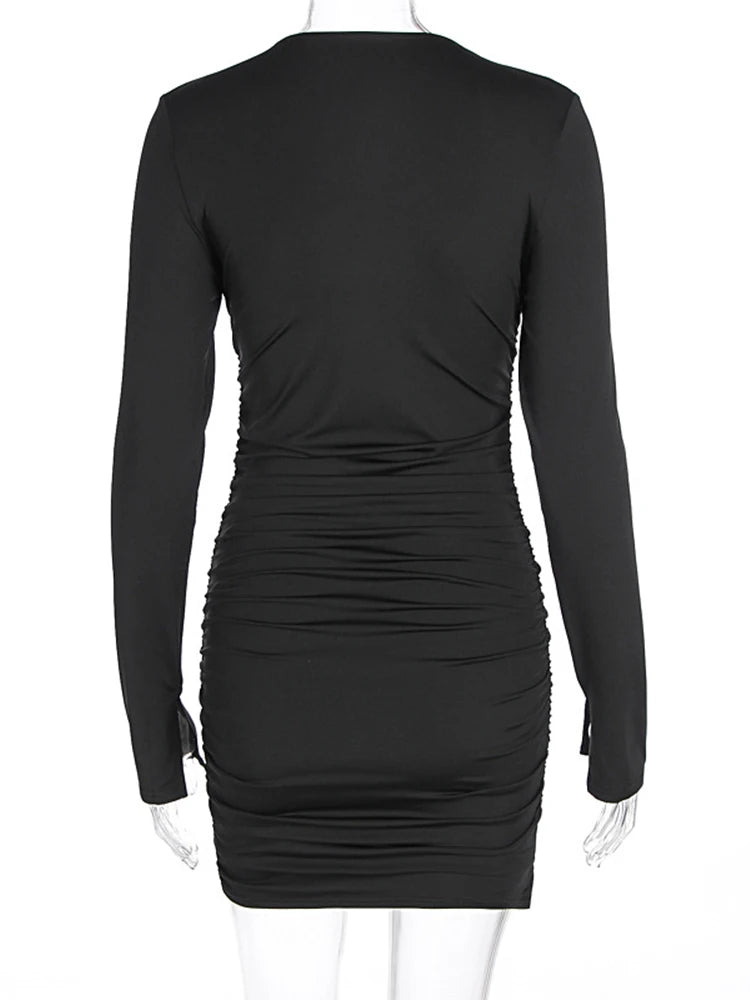 Aiertu  -  Sexy V Neck Mini Dress High Waist Patchwork Long Sleeve Bodycon Dresses Hot Girl Vacation Slim Party Elegant Dress Women Aiertu