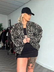 Aiertu  -  Chic Leopard Printed Pattern Lamb Wool Coat 2026 Autumn Winter Fashion Warm Outerwear Female New O Neck Zipper Loose Jackets Aiertu