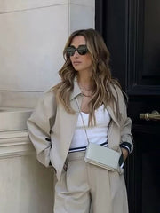 Aiertu  -  Women Zipper Jackets Bombers Coat Cargo Outwear Casual Loose Long Sleeve Tops With Beige Lady Patchwork Jacket 2026 Autumn New Aiertu