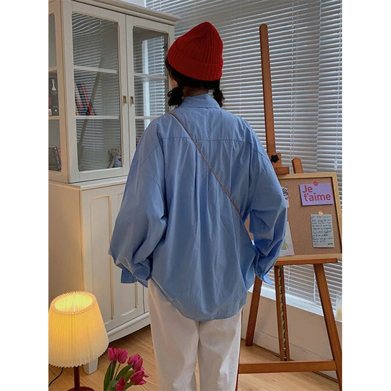 Aiertu Harajuku Cartoon Shirts Women Streetwear White Embroidery Oversized Blouses Vintage Japanese Long Sleeve Casual Tops New Aiertu