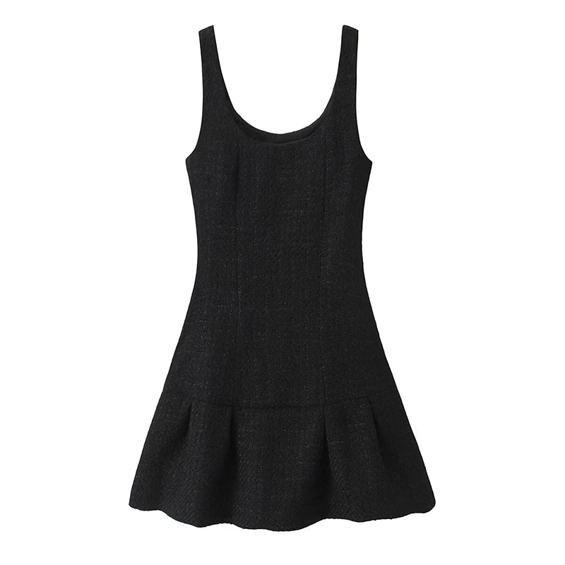 Aiertu  -  French Style Vintage Spring Tweed Tank Dress For Women Elegant Square Neck Sleeveless A-line Mini Dresses Party Robe Aiertu