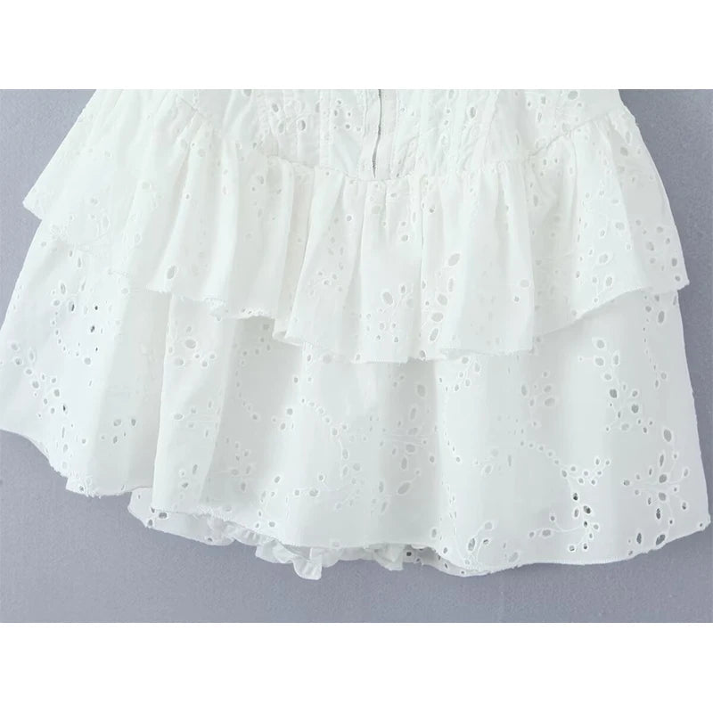 Aiertu  -  Sexy Women Black White Hollow Out Embroidery Strapless Dress Summer Cotton Fit And Flare Party Mini Robe Aiertu