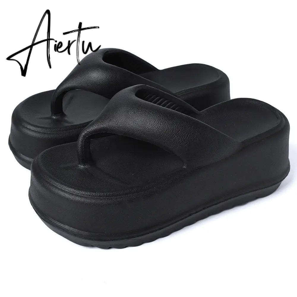 7cm Thick Women Flip Flops New Split Toe Muffin Platform Slippers High Summer Flat Slippers Casual EVA Sole Thick Slippers Aiertu