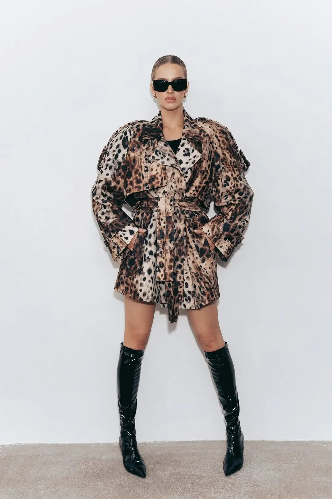 Aiertu  -  Chic Leopard Print Women's Mid-length Belted Trench Coat Fashion Lapel Long Sleeve Front Button Jacket Lady Streetwear Outercoat Aiertu