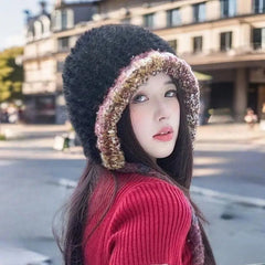 Aiertu  -  Plush Knitted Hat For Women New Autumn And Winter Thickened Warmth And Cold Resistant Woolen Hat Big Headed Cap Balaclava Hat Aiertu
