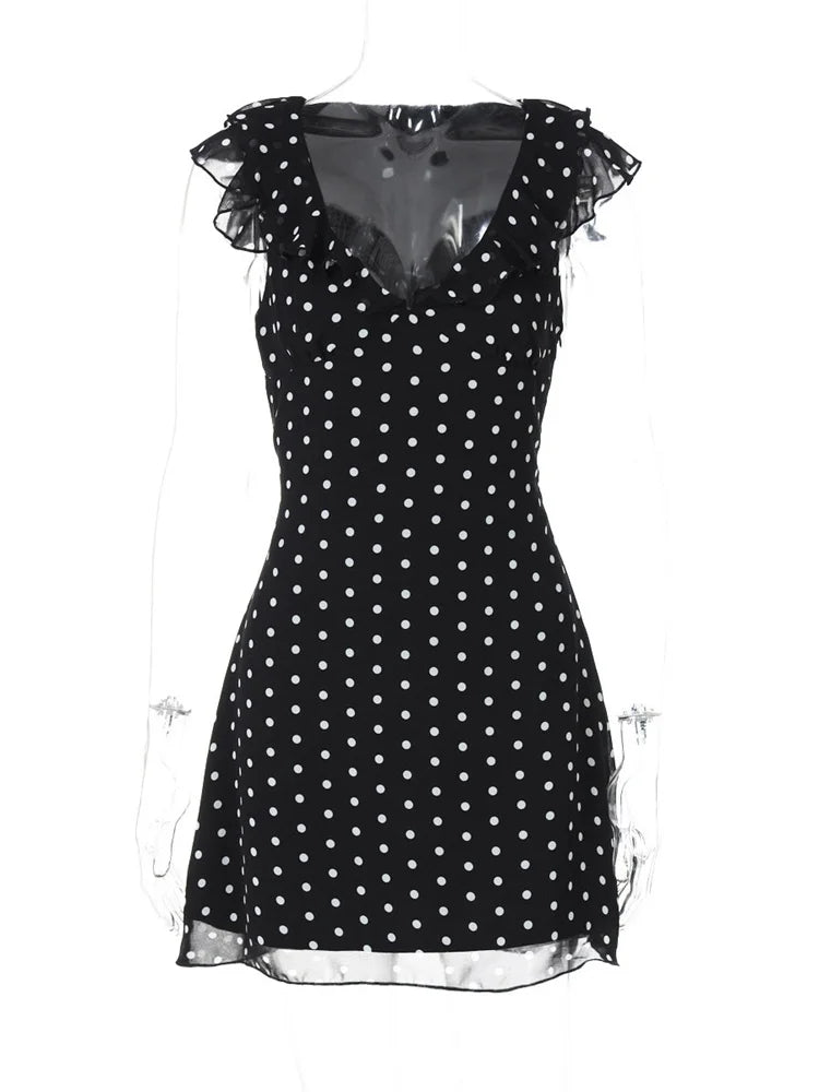 Aiertu  -  Sexy Mesh Patchwork Mini Dress Female Sleeveless V-Neck Contrast High Waist Slim Party Dress For Women Summer Y2k Dress Aiertu