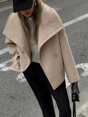 Aiertu  -  Double Breasted Solid Women Coat Long Sleeve Turn-down Collar Female Jacket Fashion Loose Elegant Autumn Lady Outwear Aiertu