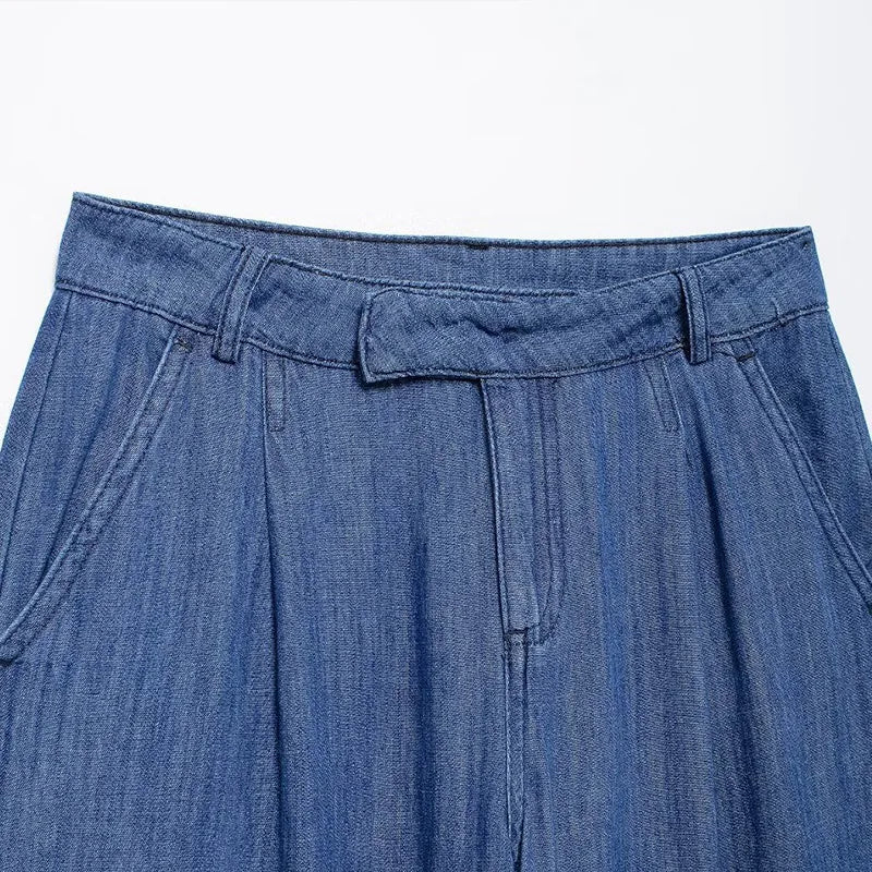 Aiertu  -  Elegant Women's Baggy Jeans Fashion High Waist Pocket Wide Leg Female Trouser 2025 Spring Lady Casual All-match Denim Pant New Aiertu