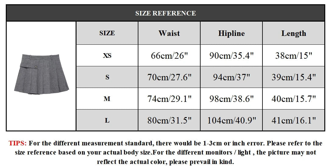 Aiertu  Women Fashion Grey Pleated Side Zipper Mini Skirt Vintage High Waist A-Line Female Chic Lady Skirts Aiertu