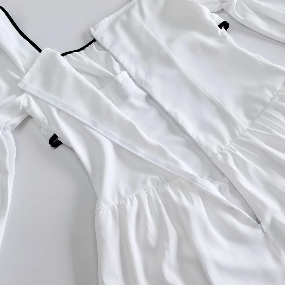 Aiertu  -  White Elegant A-line Mini Dress Women 2025 New Spring Square Collar Long Sleeve Vestidos High Waist Casual Fashion Short Dresses Aiertu