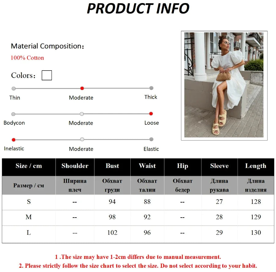 Aiertu  -  100% Cotton Women's Oversized Bubble Sleeve Dresses Fashionable Ladies O-Neck Chic Short Sleeve Summer Loose Long Dress Aiertu
