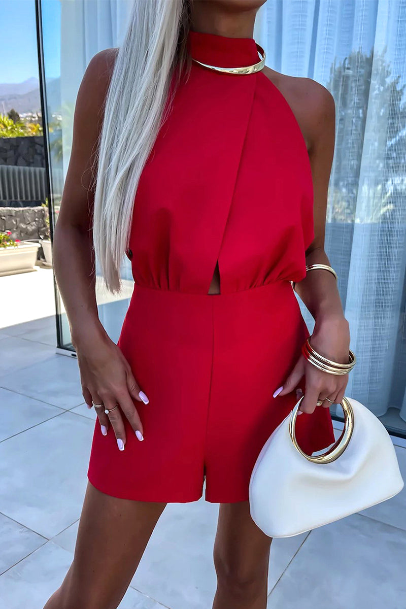 Aiertu  -Casual Solid Color Backless Zipper Half A Turtleneck Rompers(4 Colors) aiertu