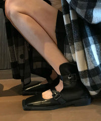 Aiertu  French Black Hollow Out Belt Buckle Sandals Boots Aiertu