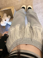 Aiertu  Lace Patchwork Sweet Pants Women Korean Fashion High Waist Loose Trousers Casual Design Lady Lace Up Spring Wide Leg Pants Aiertu
