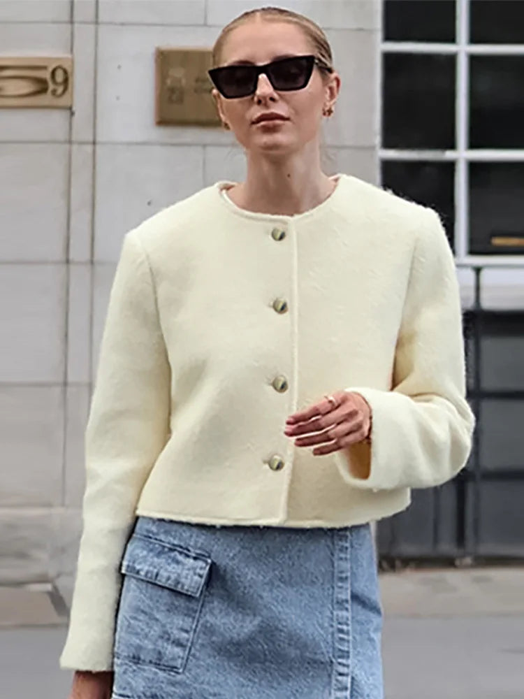 Aiertu  -  layered look inspo Casual Jackets Women Slim Round Neck Single Breasted Long Sleeves Coats Female Autumn Winter Fashion Solid Outwears Lady Aiertu