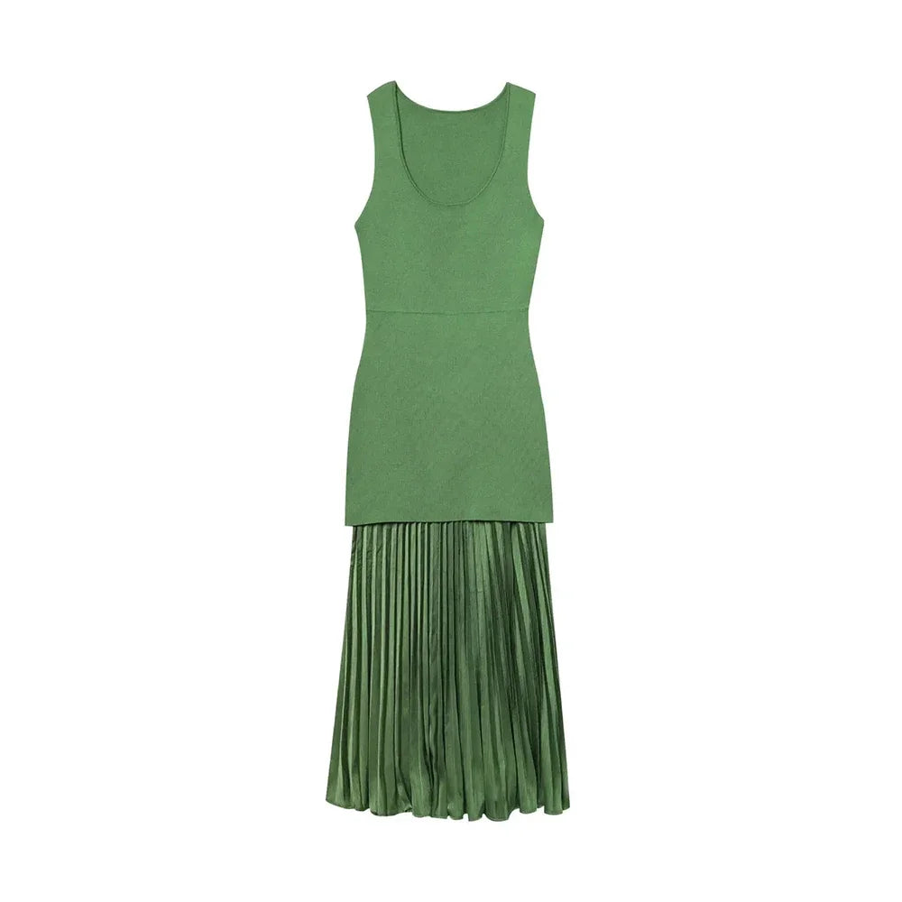 Aiertu  -  Solid Slimming Long Dresses for Women O Neck Sleeveless High Waist Temperament Dress Female Fashion Aiertu