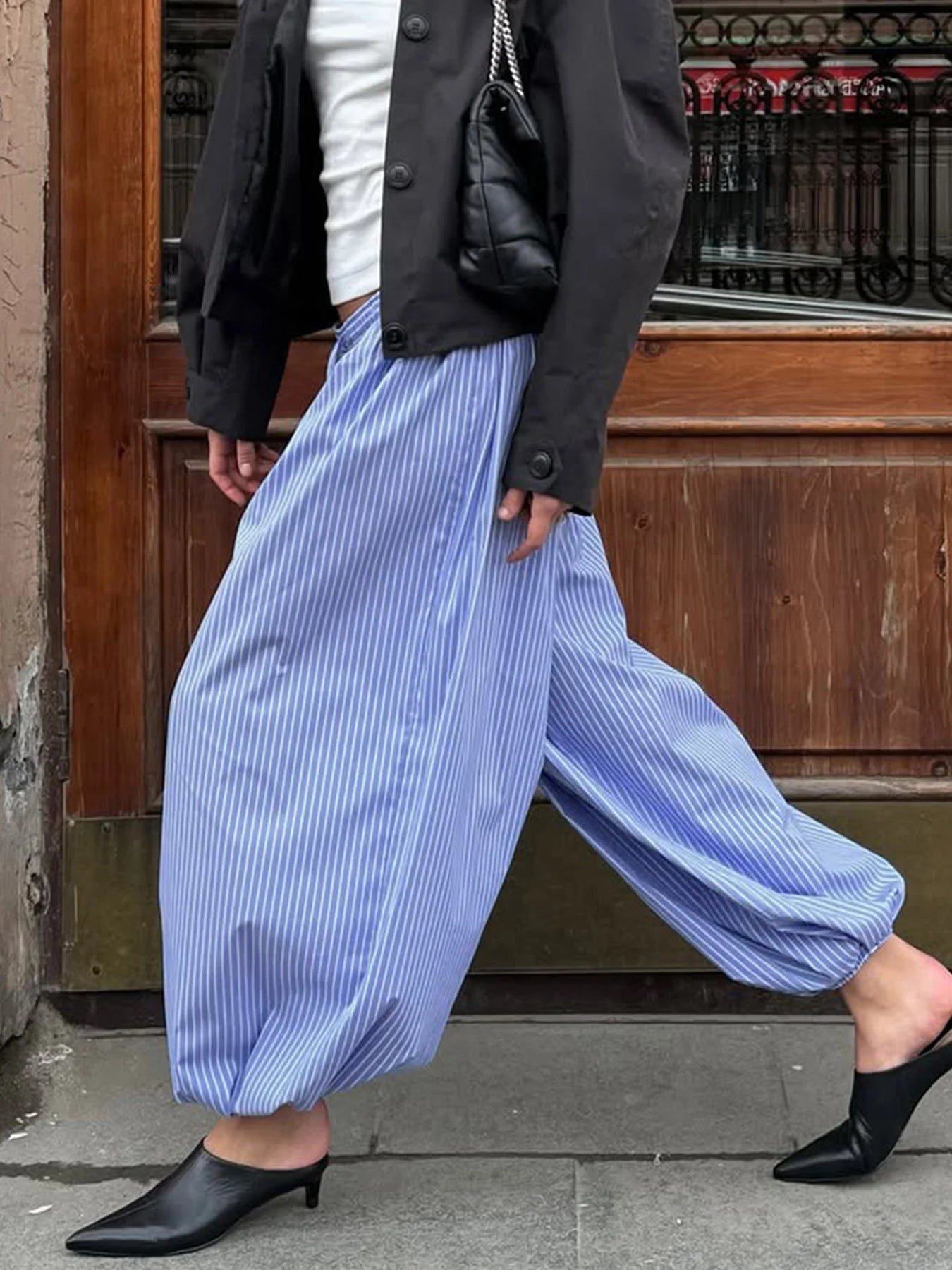 Aiertu  -  Streetwear Blue Striped Print Casual Pants Elastic Low Rise Loose Trousers y2k Aesthetic Korean Style Hippie Trousers Aiertu