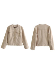 Aiertu  -  Elegant Single-breasted Pocket Coat Women Fashion Tweed Long Sleeve O-neck Female Jacket 2026 Spring Office Lady Commuter Coats Aiertu