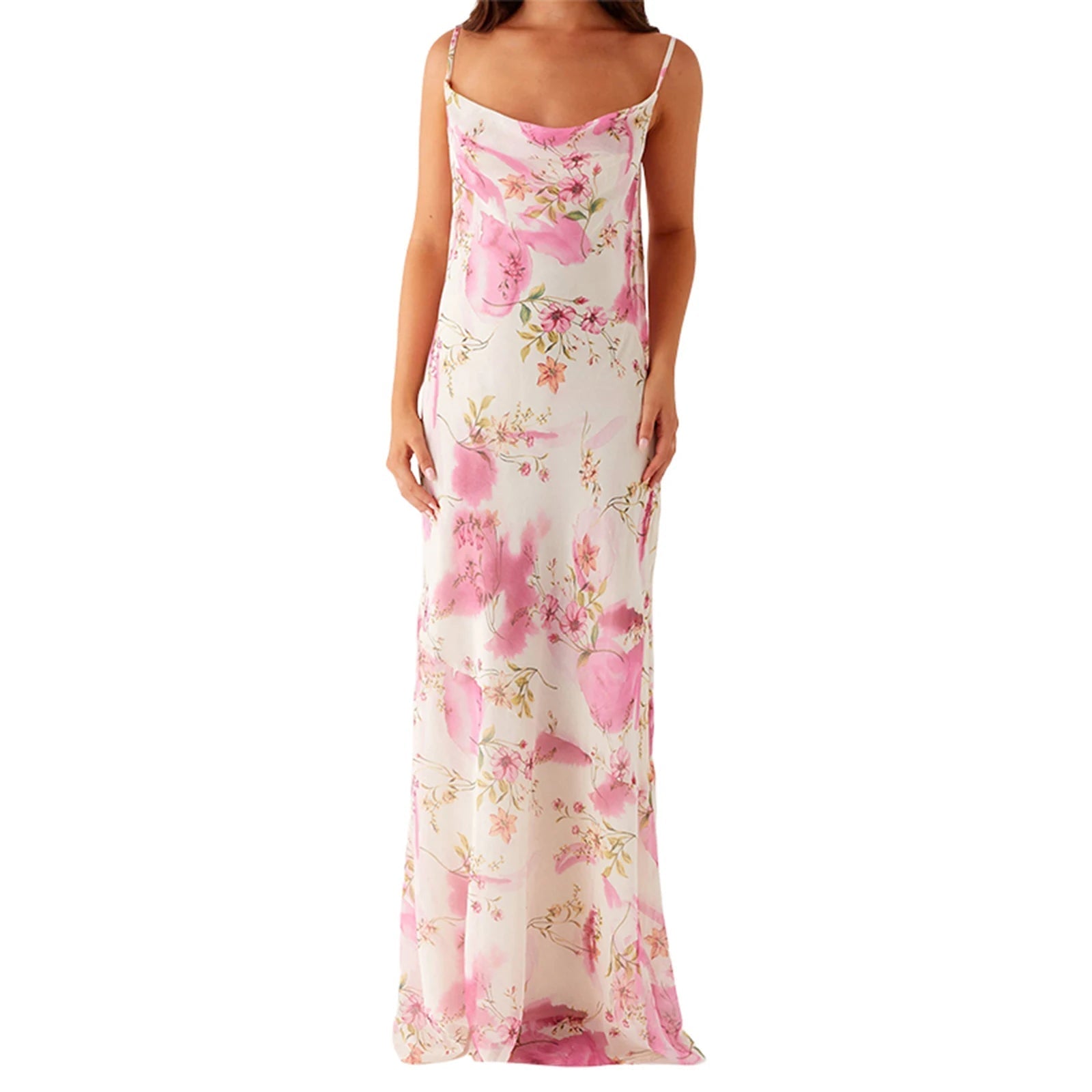 Aiertu  -  Women s Floral Print Spaghetti Strap Maxi Dress with Sleeveless Open Back Design for Summer Beach Parties and Events Aiertu