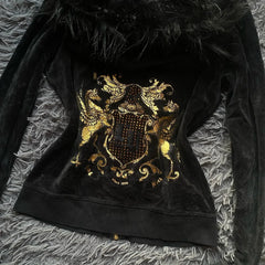 Aiertu  -  Winter Simple Plush Hooded Jacket for Women Y2k Harajuku Retro Long-sleeved Goth plus Velvet Warm Slim Zipper Cardigan Jacket Aiertu
