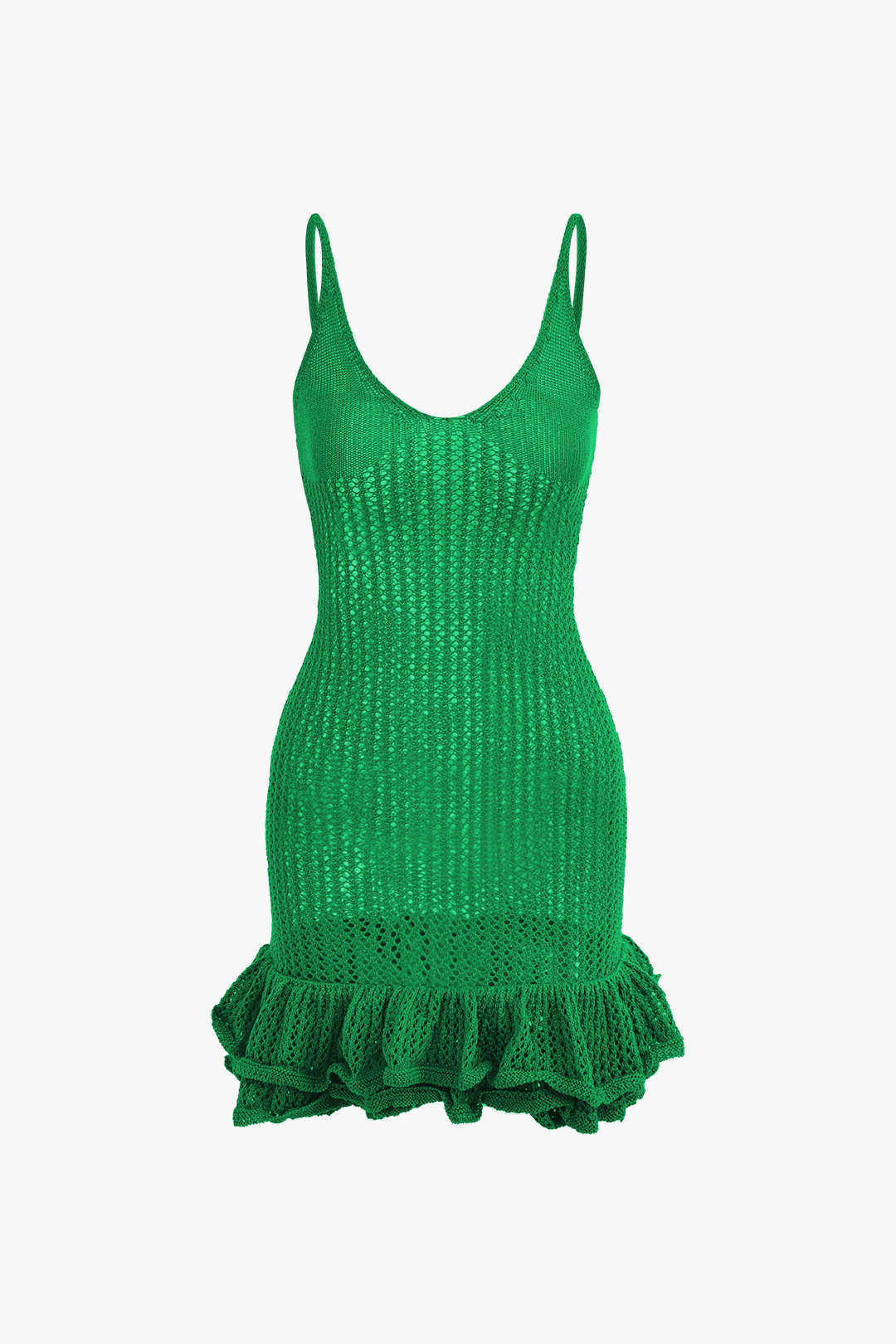 Aiertu  Open Knit Ruffle Hem Cami Mini Dress Aiertu
