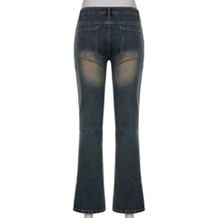 Aiertu  -  Y2K Low Waist Jeans For Women Vintage Embroidery Stretch Denim Pants Aesthetic Gothic Gray Package Hip Flare Trousers Aiertu