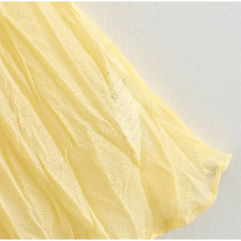 Aiertu  -  Yellow Pleated Long Skirts For Women Casual High Waist A-line Female Vestidos Spring Summer Loose Ladies Streetwear 2025 New Aiertu