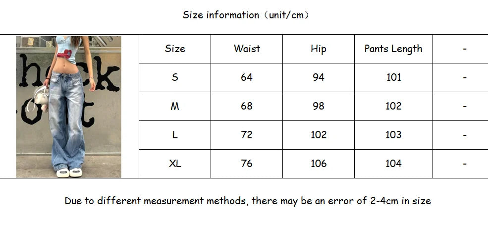 Aiertu  -  Fashion Street Blue Washed Low Rise Straight Jeans Women Summer Retro New Loose Korean Street Casual Wide Leg Jeans Aiertu