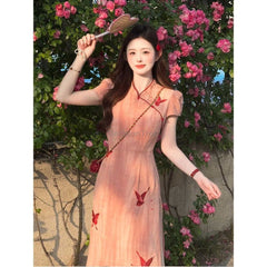Aiertu  improved advanced sense vintage romantic qipao girls daily elegant temperament chinese dress sweet butterfly printed qipao Aiertu
