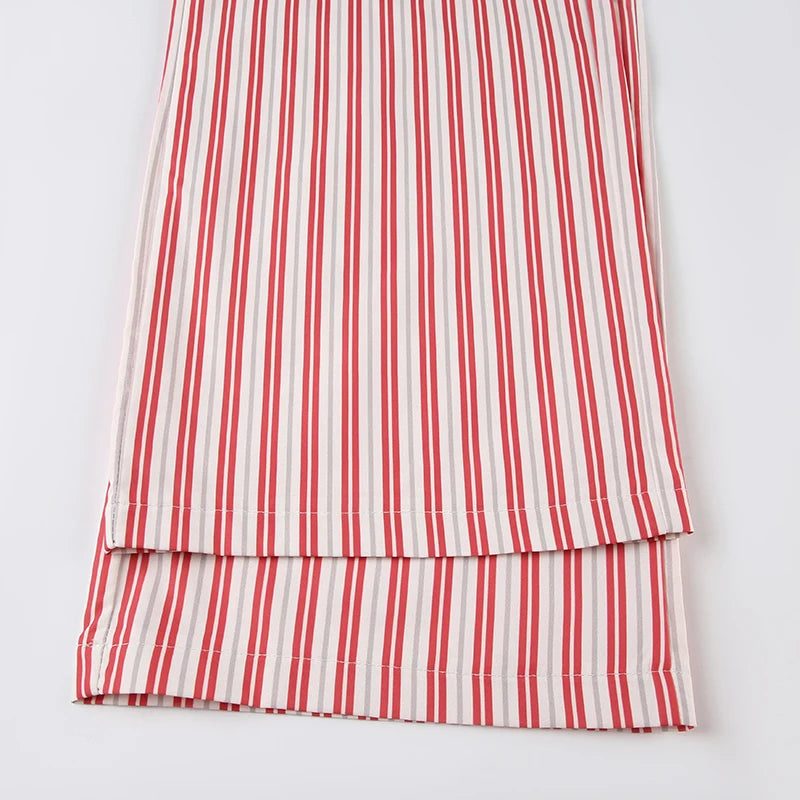 Aiertu  -  Sweet Stripe Lace Patchwork Women Pants Low Waist Drawstring Harajuku Korean Trousers Straight Leg Bottoms Basic New Aiertu