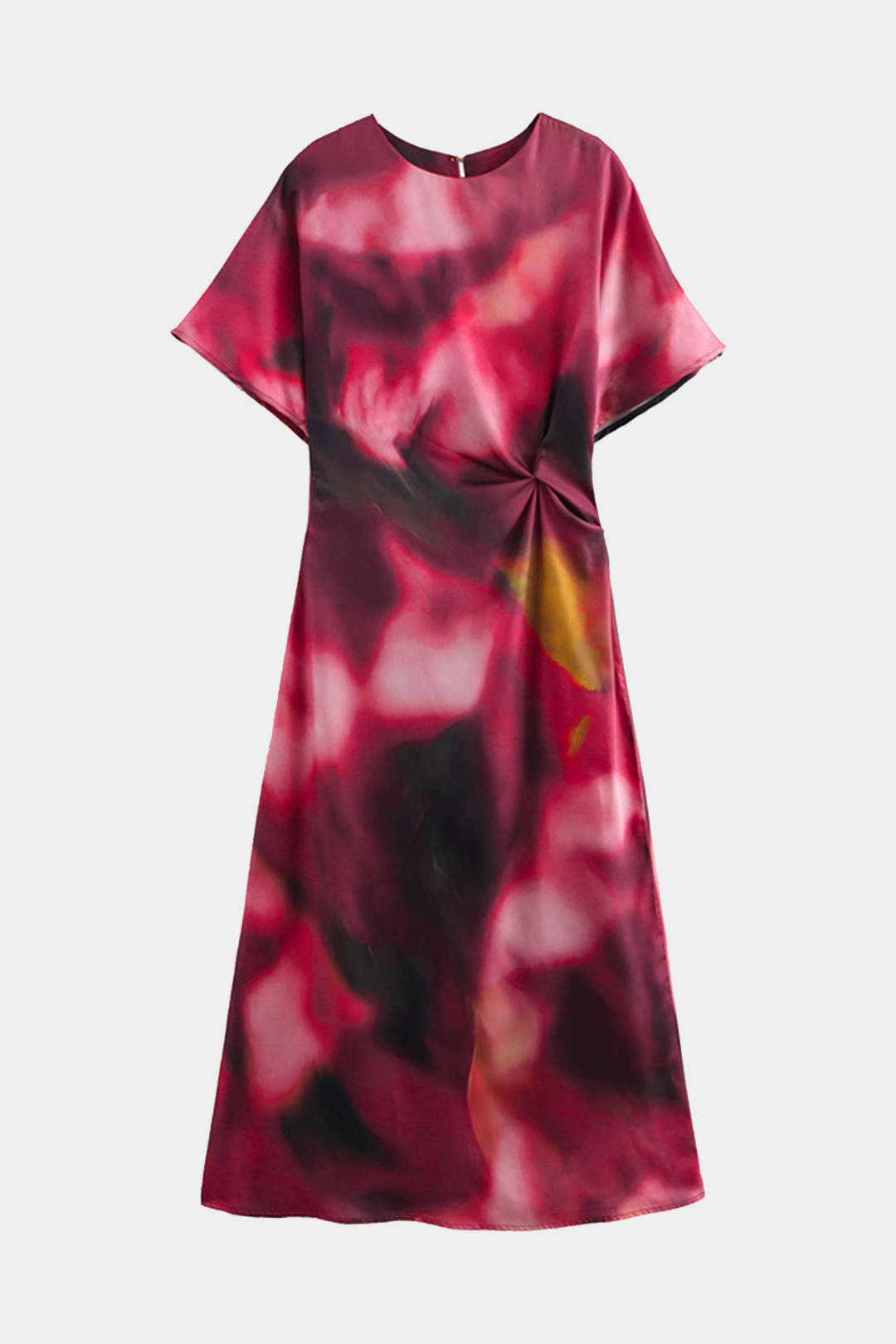 Aiertu  Tie Dye Ruched Cut Out Button Twist Knot Midi Dress Aiertu