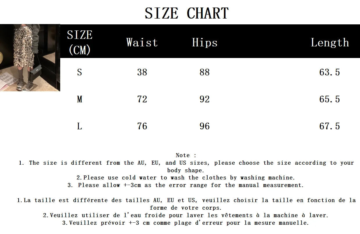 Aiertu  -  Sequins Silver Midi Skirts For Women New Elastic Waist Sexy Elegant Party Long Skirt 2025 Spring Streetwear Fashion Chic Faldas Aiertu