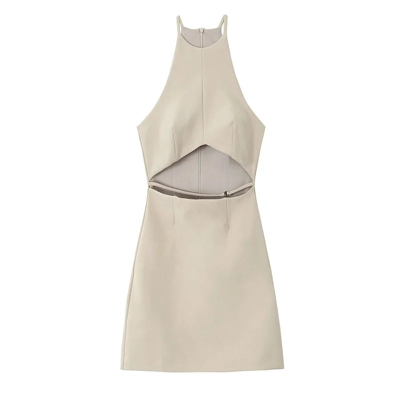 Aiertu  -  Sexy Hollow Out Short Dresses Women O-Neck Off Shoulder Halter Sleeveless Female Mini Dress Summer New Lady Party Vestidos Aiertu