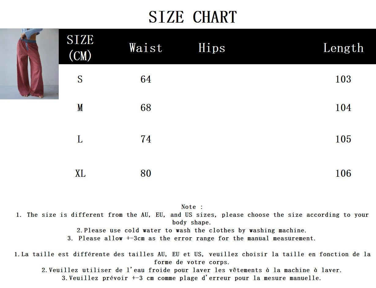 Aiertu  -  2025 New Red Plaid Contrast Wide Leg Pant Women Buttons Elastic Mid Waist Casual Pants Spring Summer Chic Casual Vintage Trouser Aiertu