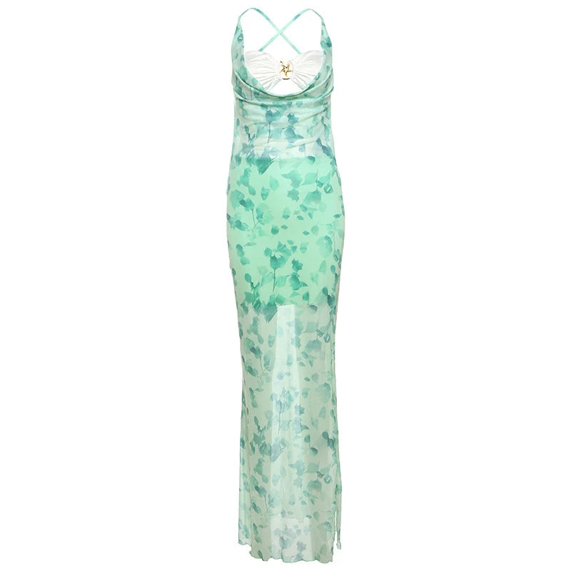 Aiertu  -  Women Sexy Off Shoulder 3 Piece Set Chic Printed High Slit Skirt Sleeveless Camisole Suit 2026 Summer Beach Vacation Lady Outfit Aiertu